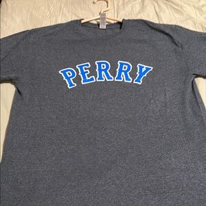 Gray T-Shirt with Blue 'PERRY' Print - Unisex